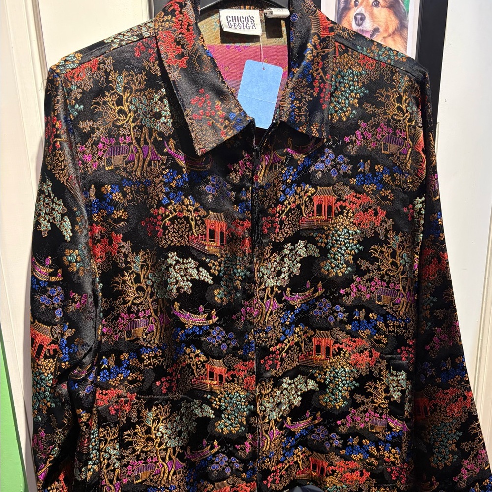 Chico's Pink and Gold Brocade Top with Multicolor Accent